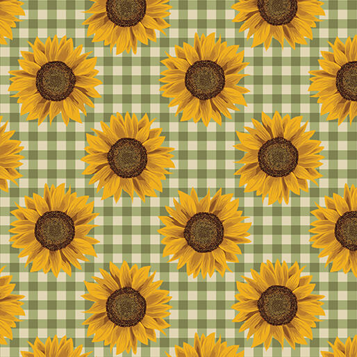 Harvest Farm - Sunflower Check Green - by Painted Sky Studio for Benartex Fabrics