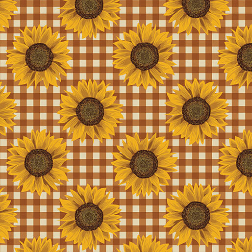 Harvest Farm - Sunflower Check Rust - by Painted Sky Studio for Benartex Fabrics