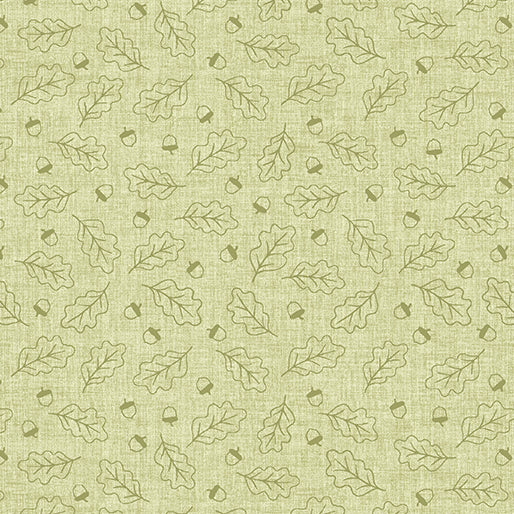 Harvest Farm - Outline Leaves Green - by Painted Sky Studio for Benartex Fabrics