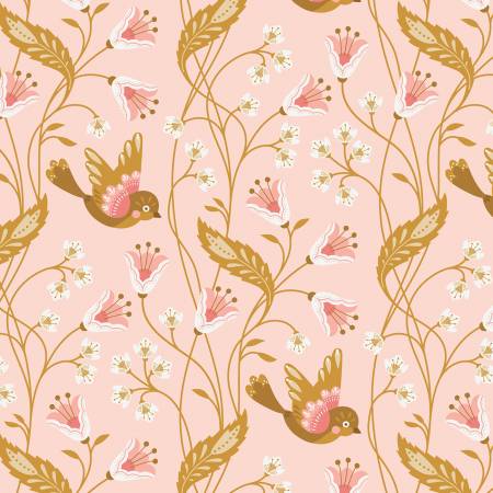 Vintage Charm Birdie Print Pink by Dots & Glory for Cloud 9 Organic Fabrics