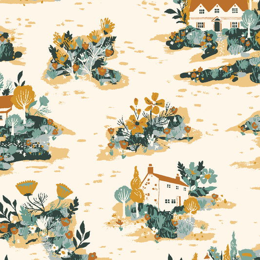 Kindred Comforts Organic Cotton Collection Homestead Print in Ivory/Multi by Tanya Celia for Cloud 9 Fabrics