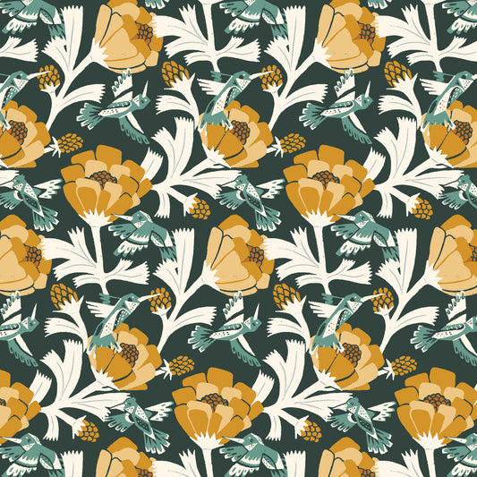 Kindred Comforts Organic Cotton Collection Flutter Print in Pine Green by Tanya Celia for Cloud 9 Fabrics