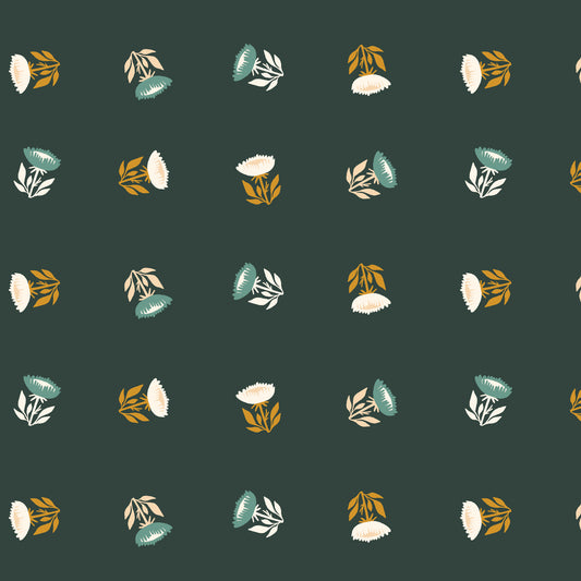 Kindred Comforts Organic Cotton Collection Waltz Print in Pine Green by Tanya Celia for Cloud 9 Fabrics