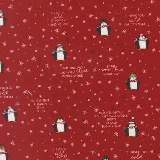 Chilly Collection Mr Penguin Print in Red by Sweetwater for Moda Fabrics