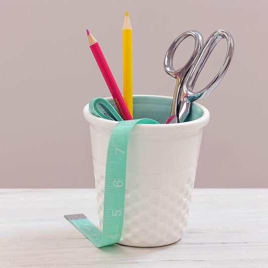 Dritz Ceramic Thimble Container White/Aqua