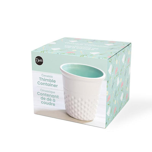 Dritz Ceramic Thimble Container White/Aqua