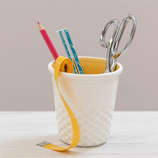 Dritz Ceramic Thimble Container White/Yellow