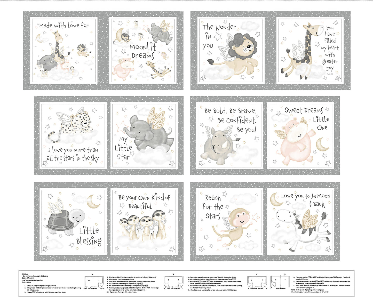Moonlit Dreams - Animal Book Panel - by Victoria Hutto for Studio E Fabrics