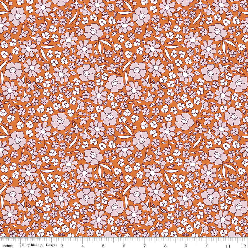 Flower Farm - Flower Field Orange Print - by Keera Job for Riley Blake Designs
