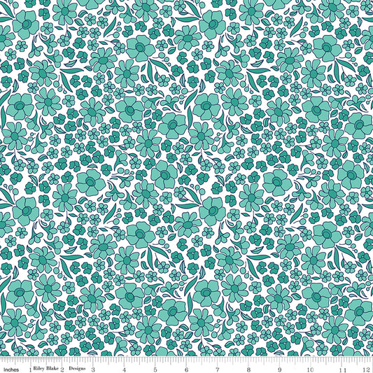 Flower Farm - Flower Field Teal Print - by Keera Job for Riley Blake Designs