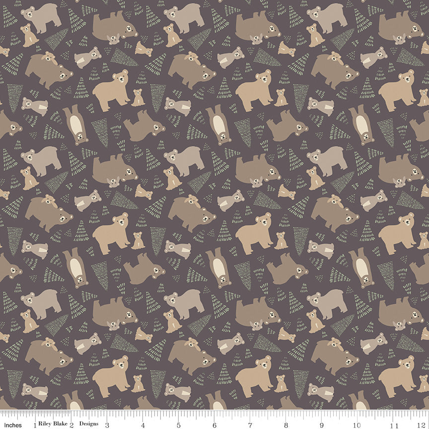 Elmer and Eloise Bears Print Brown by Deena Rutter for Riley Blake Designs