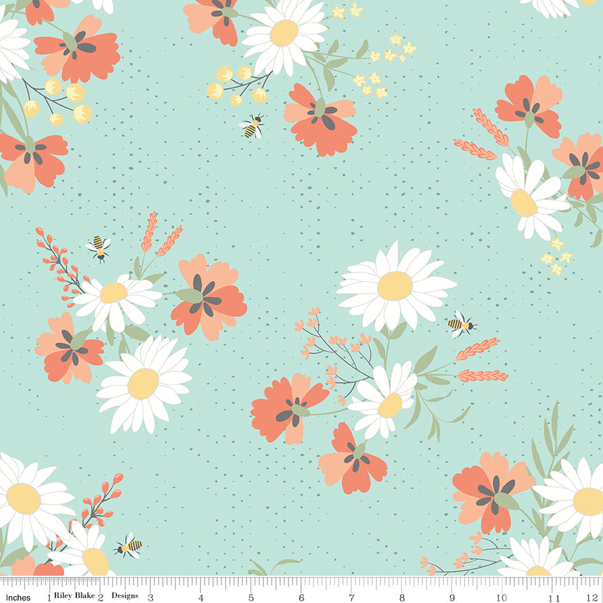 Sunshine and Sweet Tea - Main Print Mint - by Amanda Castor of Material Girl Quilts for Riley Blake Designs