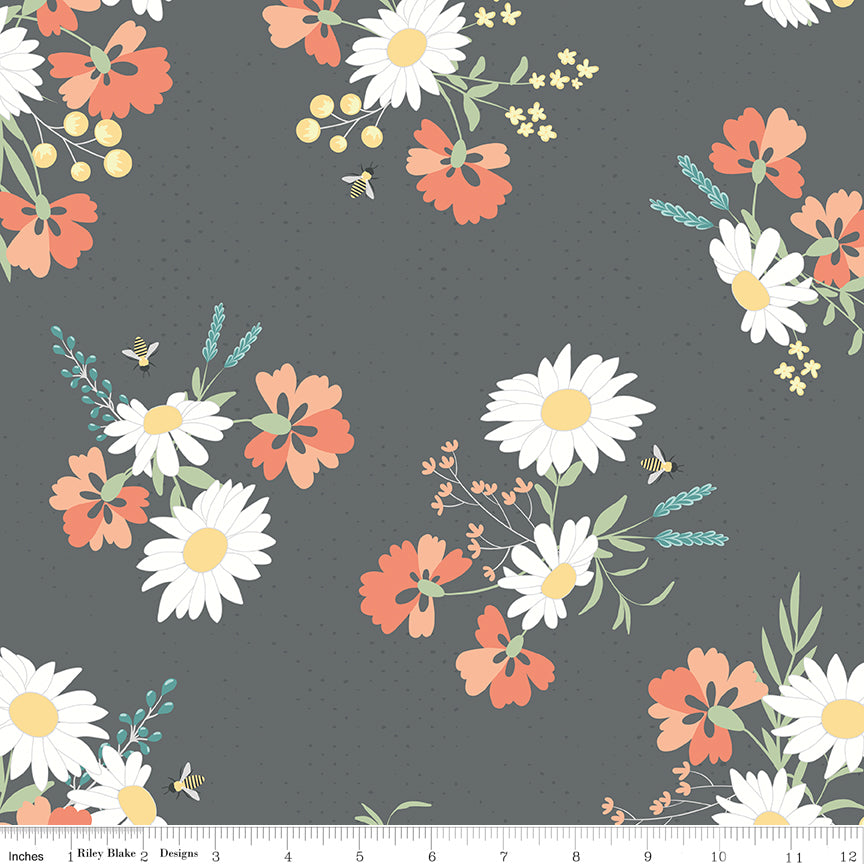 Sunshine and Sweet Tea - Main Print Steel Gray - by Amanda Castor of Material Girl Quilts for Riley Blake Designs