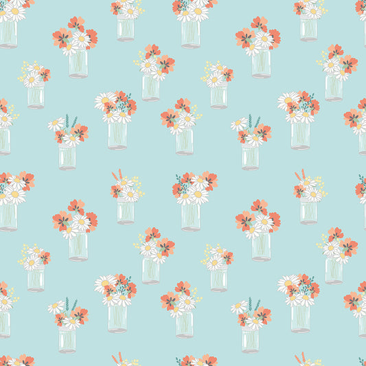 Sunshine and Sweet Tea - Mason Jar Bouquets Aqua Print - by Amanda Castor of Material Girl Quilts for Riley Blake Designs