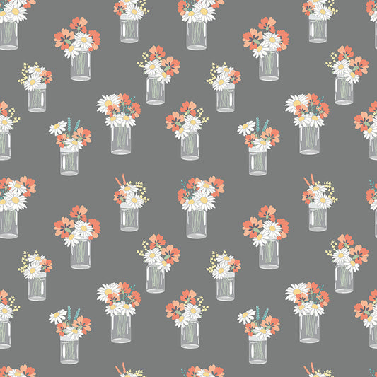 Sunshine and Sweet Tea - Mason Jar Bouquets Gray Print - by Amanda Castor of Material Girl Quilts for Riley Blake Designs