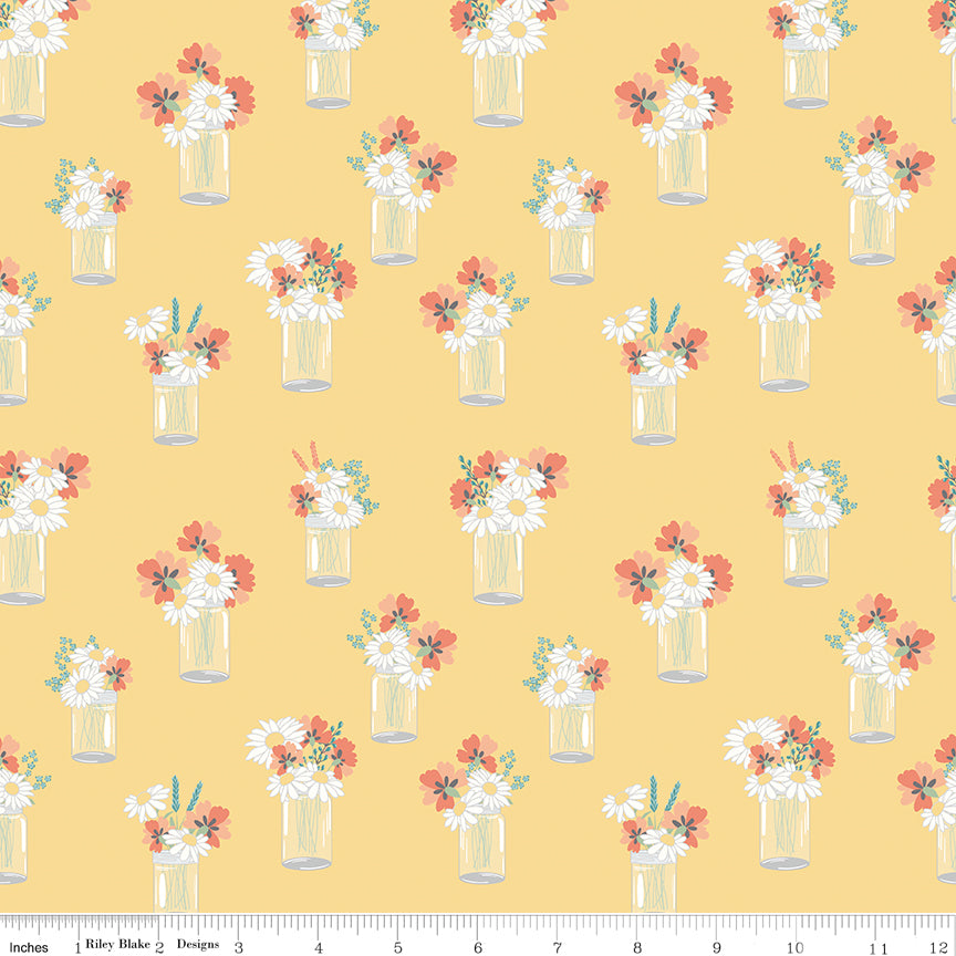 Sunshine and Sweet Tea - Mason Jar Bouquets Sunshine Print - by Amanda Castor of Material Girl Quilts for Riley Blake Designs