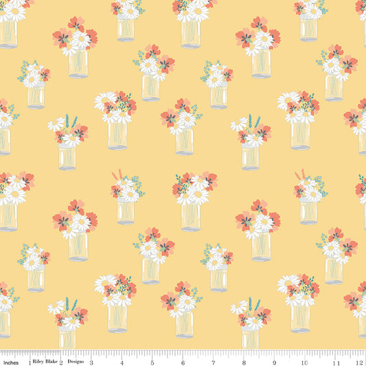 Sunshine and Sweet Tea - Mason Jar Bouquets Sunshine Print - by Amanda Castor of Material Girl Quilts for Riley Blake Designs
