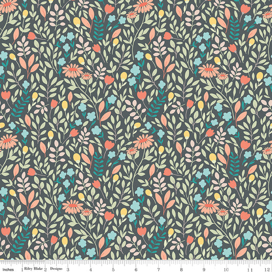 Sunshine and Sweet Tea - Summer Floral Steel Gray Print - by Amanda Castor of Material Girl Quilts for Riley Blake Designs