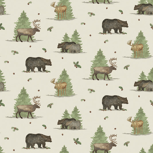 Let's Get Lost in the Woods - Main Print Off White - by Tara Reed for Riley Blake Designs
