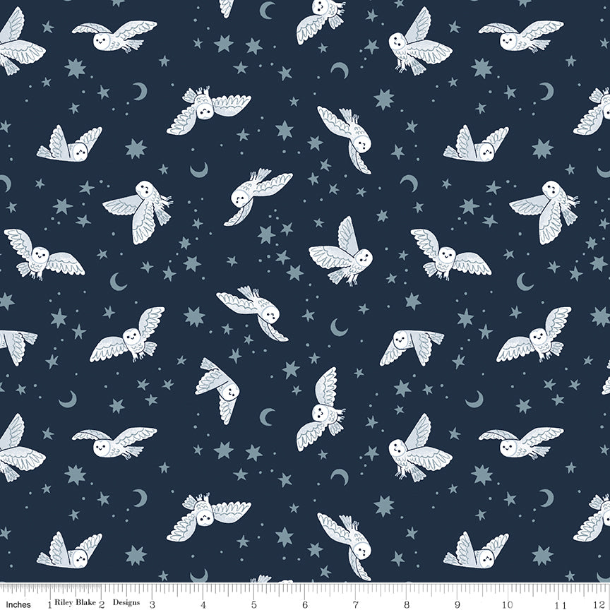 Twilight Creatures Night Owls Indigo by Natalia Juan Abello for Riley Blake Designs