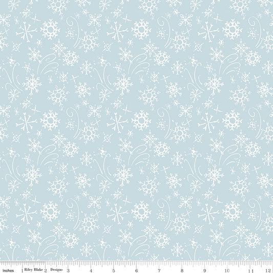 Santa's Tree Farm Snowflakes print in Sky Blue by Lisa Audit for Riley Blake Designs