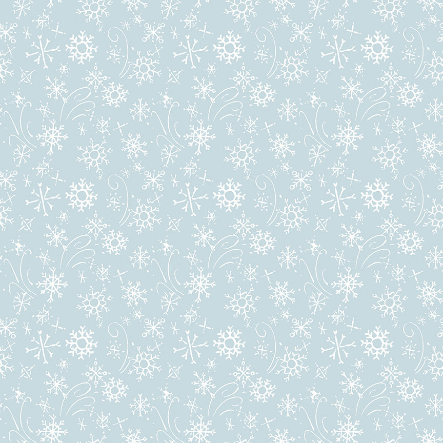 Santa's Tree Farm Snowflakes print in Sky Blue by Lisa Audit for Riley Blake Designs
