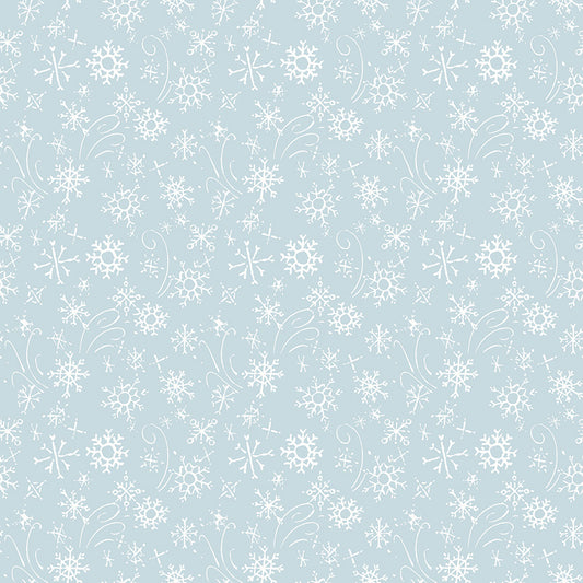 Santa's Tree Farm Snowflakes print in Sky Blue by Lisa Audit for Riley Blake Designs