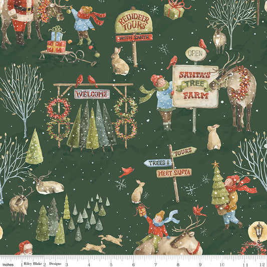 Santa's Tree Farm Main print in Forest Green by Lisa Audit for Riley Blake Designs