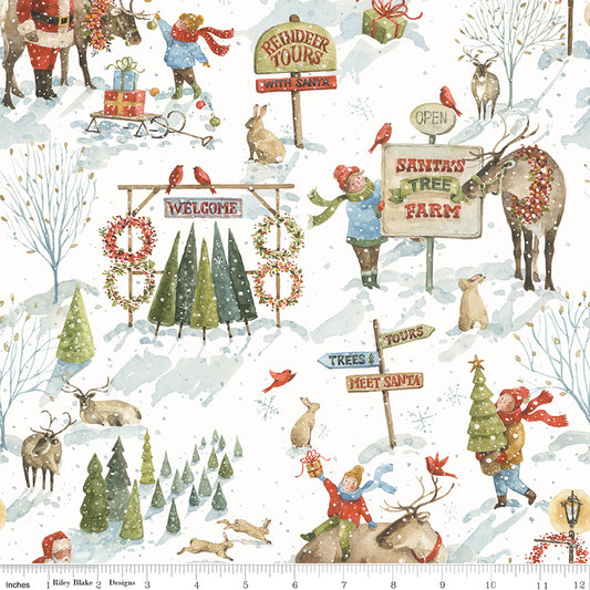 Santa's Tree Farm Main print in Snowy White by Lisa Audit for Riley Blake Designs