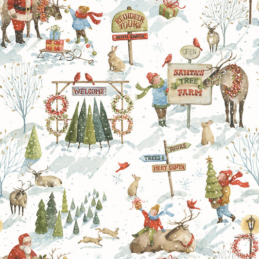 Santa's Tree Farm Main print in Snowy White by Lisa Audit for Riley Blake Designs