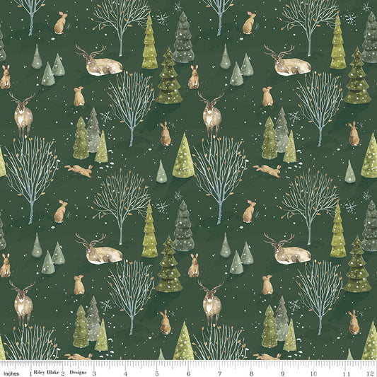 Santa's Tree Farm Woodland print in Forest Green by Lisa Audit for Riley Blake Designs