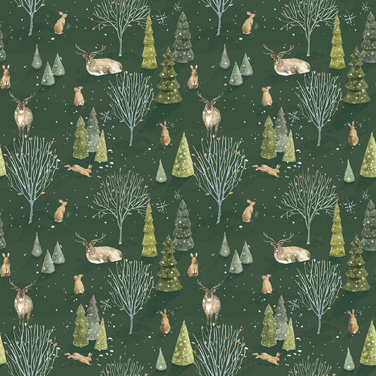 Santa's Tree Farm Woodland print in Forest Green by Lisa Audit for Riley Blake Designs