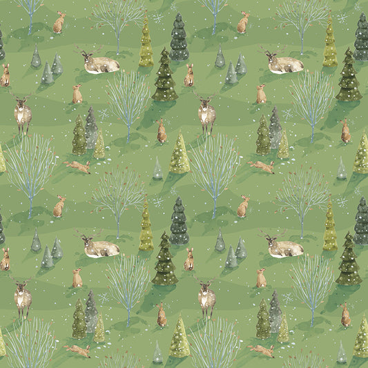 Santa's Tree Farm Woodland print in Green by Lisa Audit for Riley Blake Designs