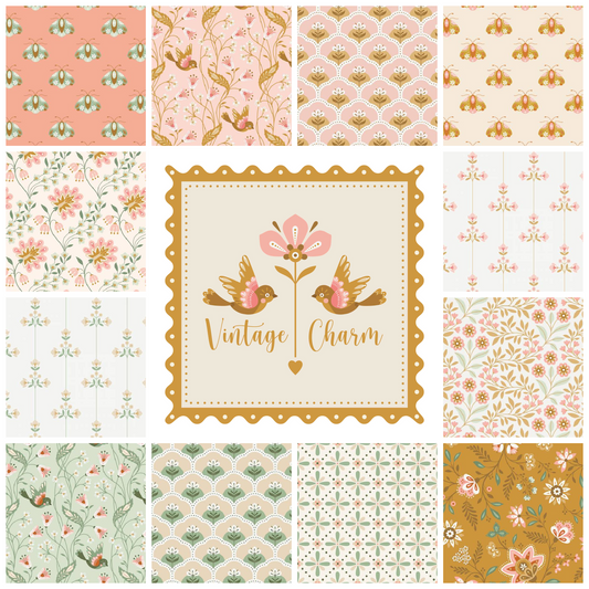 Vintage Charm Birdie Print Pink by Dots & Glory for Cloud 9 Organic Fabrics