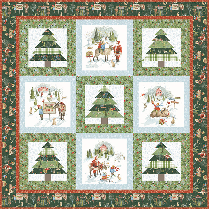Santa's Tree Farm Woodland print in Snowy White by Lisa Audit for Riley Blake Designs
