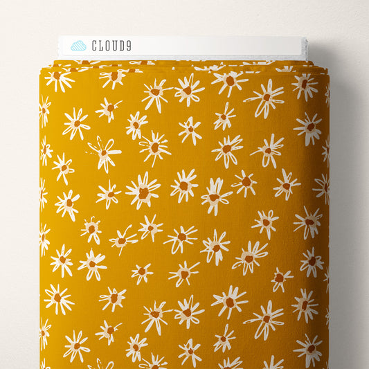 Kindred Comforts Organic Cotton Collection Shata Print in Gold by Tanya Celia for Cloud 9 Fabrics