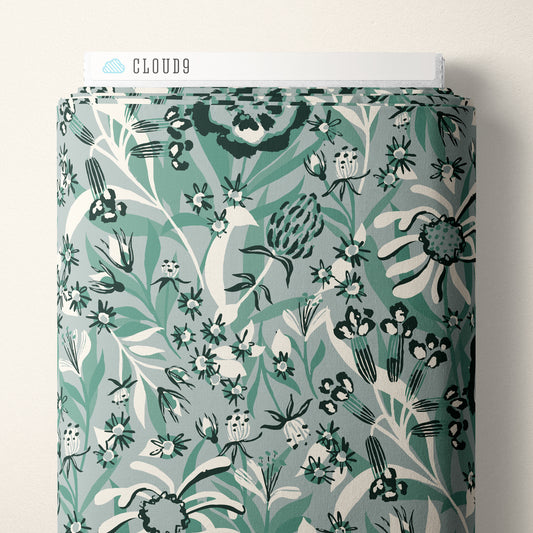 Kindred Comforts Organic Cotton Collection Bouquet Print in Blue by Tanya Celia for Cloud 9 Fabrics