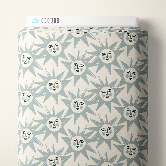 Kindred Comforts Organic Cotton Collection Shine On Print in Dusy Blue by Tanya Celia for Cloud 9 Fabrics