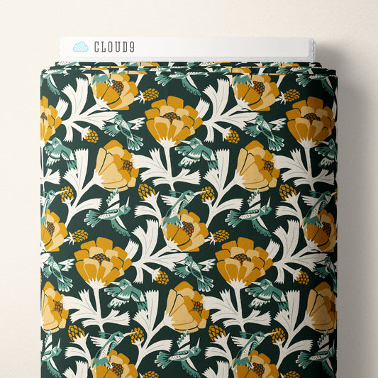 Kindred Comforts Organic Cotton Collection Flutter Print in Pine Green by Tanya Celia for Cloud 9 Fabrics