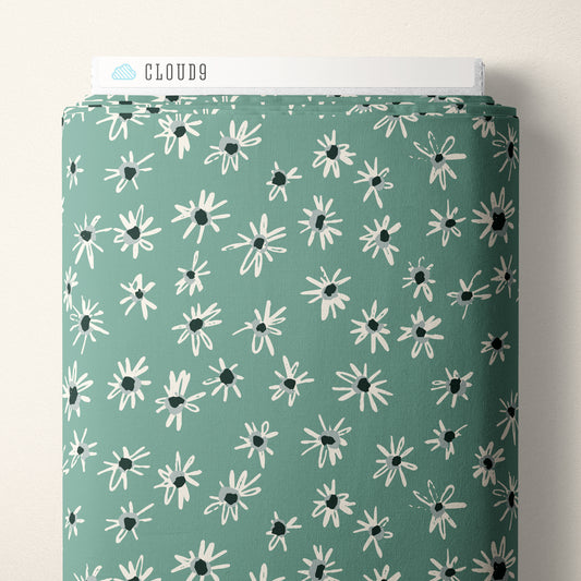 Kindred Comforts Organic Cotton Collection Shata Print in Turquoise by Tanya Celia for Cloud 9 Fabrics