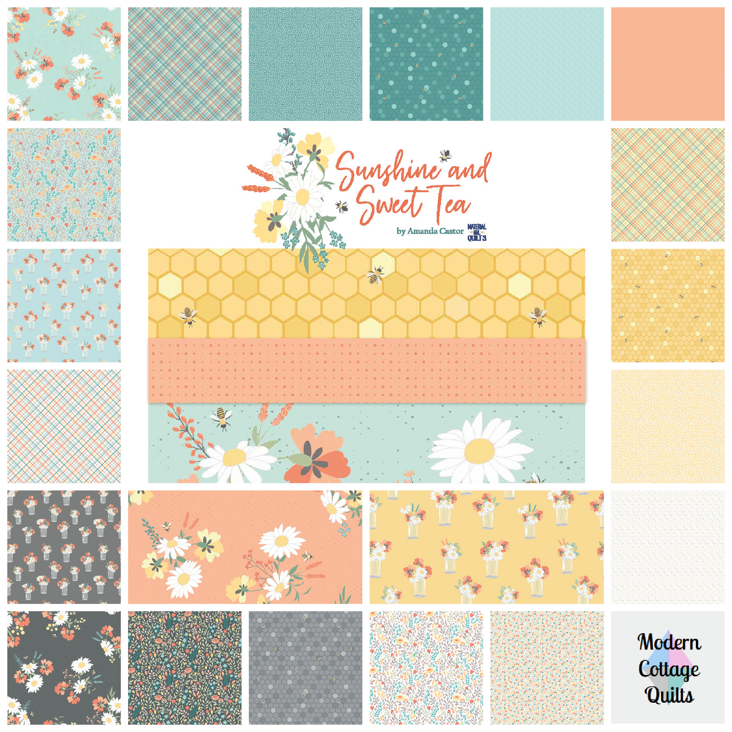Sunshine and Sweet Tea - Honeycomb Teal Print - by Amanda Castor of Material Girl Quilts for Riley Blake Designs
