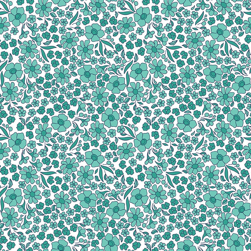 Flower Farm - Flower Field Teal Print - by Keera Job for Riley Blake Designs