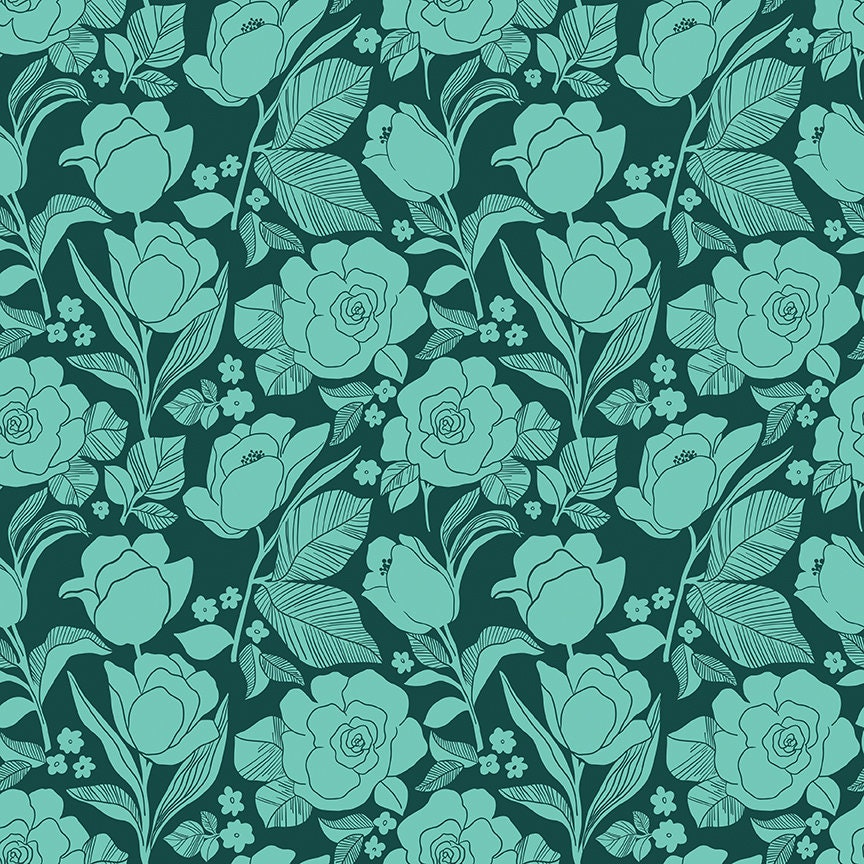 Flower Farm - Tulips Jade Print - by Keera Job for Riley Blake Designs