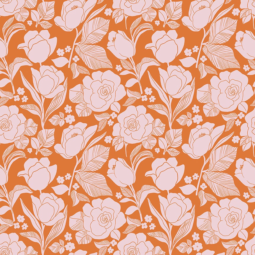 Flower Farm - Tulips Orange Print - by Keera Job for Riley Blake Designs