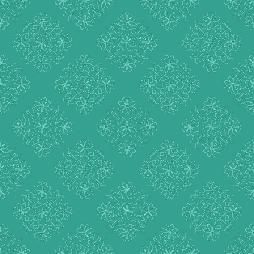 Flower Farm - Outlined Floral Teal Print - by Keera Job for Riley Blake Designs