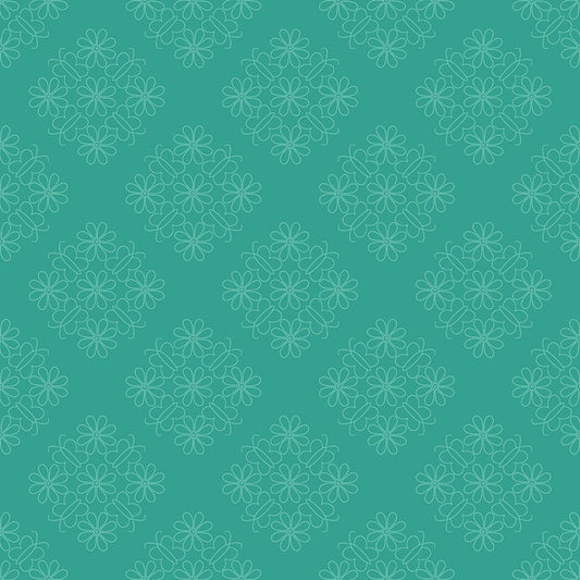 Flower Farm - Outlined Floral Teal Print - by Keera Job for Riley Blake Designs