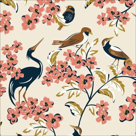 Enchanted Organic Cotton Fabric - Bird Watching Print - by Hang Tight Studio for Cloud 9 Fabrics