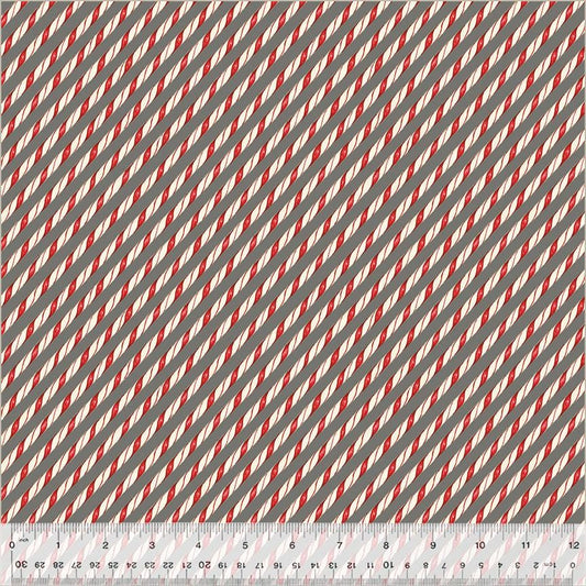 A Very Terri Christmas - Candy Cane Stripe Print Grey - by Terri Degenkolb Whimsicals for Windham Fabrics