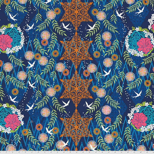 Enchanted Indigo Main Print by Valori Wells for FreeSpirit Fabrics