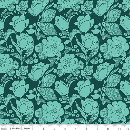 Flower Farm - Tulips Jade Print - by Keera Job for Riley Blake Designs